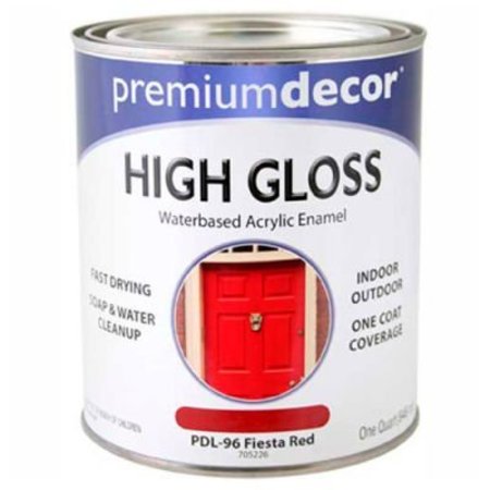 GENERAL PAINT Premium Dcor Waterborne Acrylic Enamel, Gloss Finish, Fiesta Red, Quart - 705226